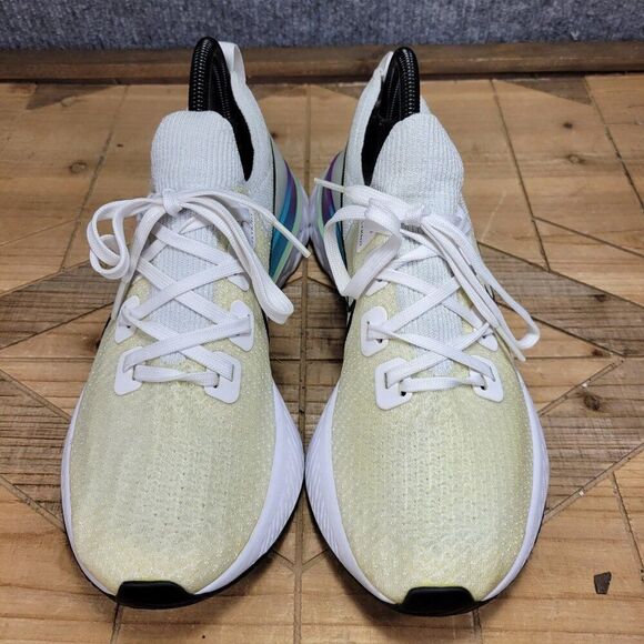 Nike React Infinity Run Flyknit Mens Shoes 8 White Black Green Knit Sneakers - Picture 3 of 12